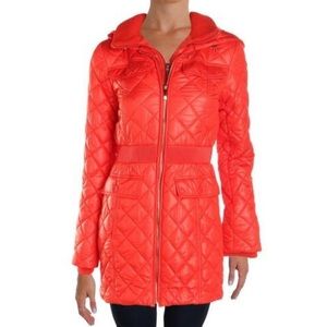 Kate Spade Quilted Puffer Coat with Knit Trim SM